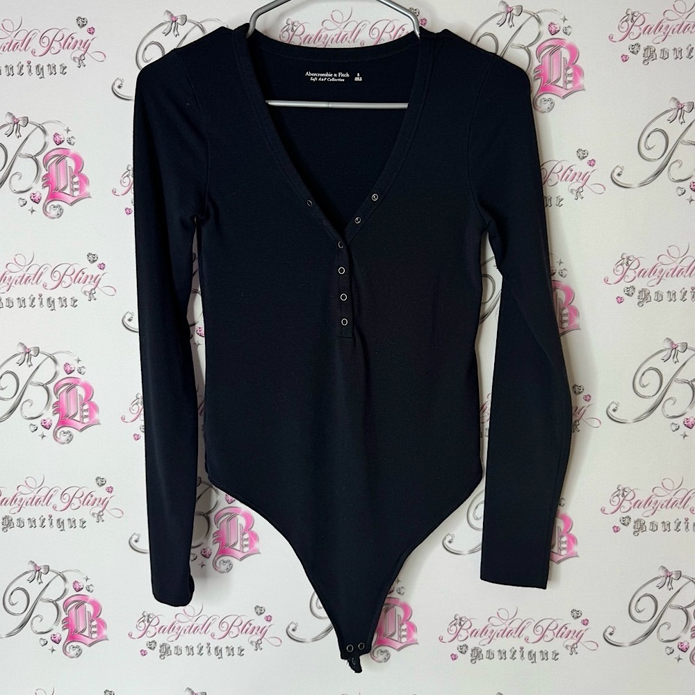 Abercrombie & Fitch bodysuit button down snap buttons Black Soft Collection Top